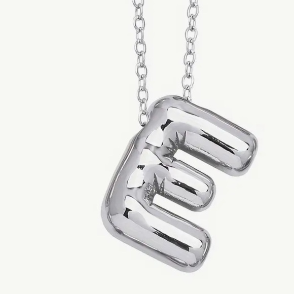 Charm Silver Color Flat Bubble Letter E Necklace - Picture 1 of 2